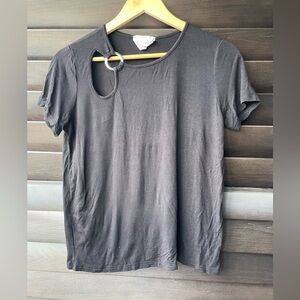 Sadie & Love Black Short Sleeve Shirt with Cut Out and Silver Hoop Made in USA M